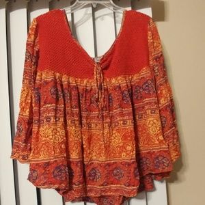 3X Oranges and Blue Peasant top