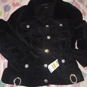 INC M Black Blazer 9 Rhinestone Buttons