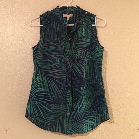 Banana Republic Silk Shirt - Green & Navy Palms - Picture 1 of 4