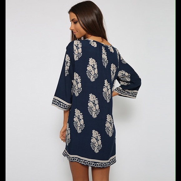 Navy Leaf Print Dress - Picture 2 of 4