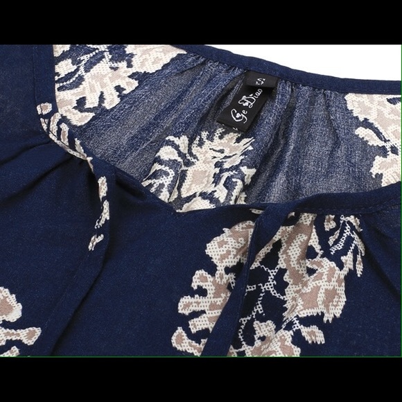 Navy Leaf Print Dress - Picture 3 of 4