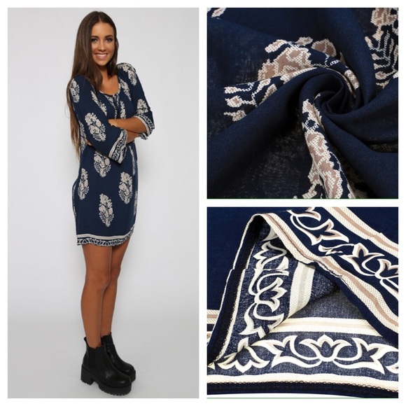 Navy Leaf Print Dress - Picture 4 of 4