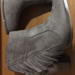 Grey suede fringe boots