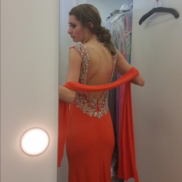 Orange Beautiful Low-Back Jeweled Prom Dress - image 2