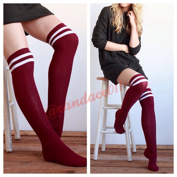 CC Boutique Accessories - OTK Striped Socks (Burgundy & White)
