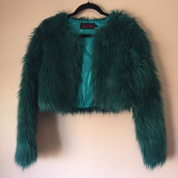 🍾HP🍾Motel Jungle Green Faux Fur Jacket - Picture 2 of 4
