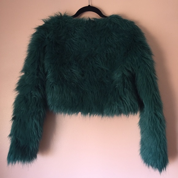 🍾HP🍾Motel Jungle Green Faux Fur Jacket - Picture 3 of 4