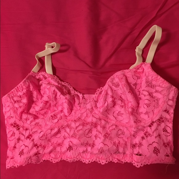 Victorias Secret PINK Hot Pink Lace Bralette Large
