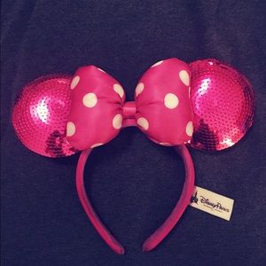 👑Minnie Mouse Pink Sequin Polka Dot Bow Ears👑
