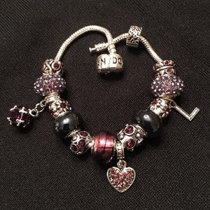 PANDORA Engraved Silver Bracelet with charms