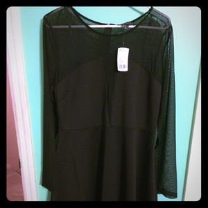 Low cut mesh long sleeve plus size dress