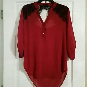 Blood red high low dress shirt.