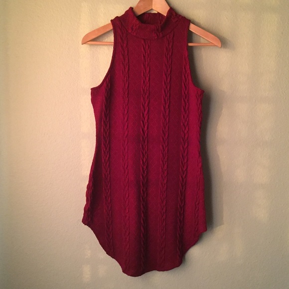 Dark Red Curve Hem Knit Dress