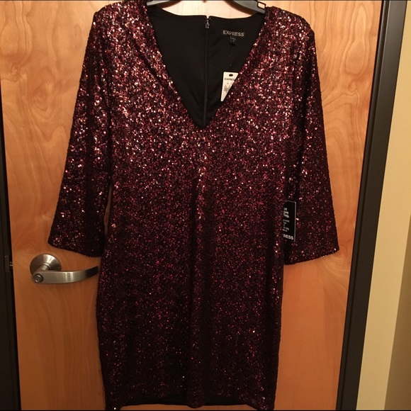 Express Sequin 3/4 Sleeve Red Dress Size 10