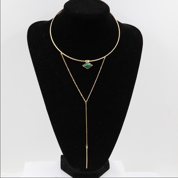 🔥Emerald catseye & gold 2 layer choker necklace - Picture 3 of 5