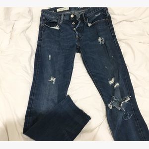 Men's dark blue ripped skinny jeans