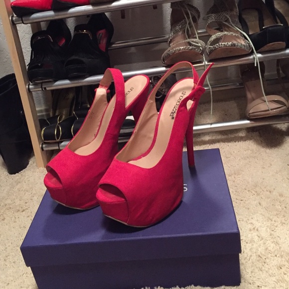 Red sling back heels