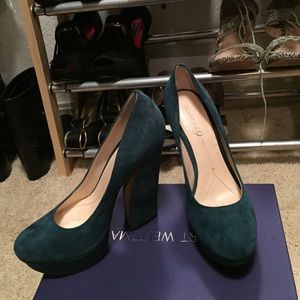 Winter green platform suede heels