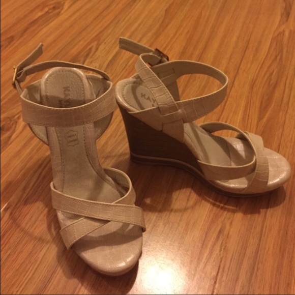 Nude/Beige Platform Wedge Sandals with Ankle Strap