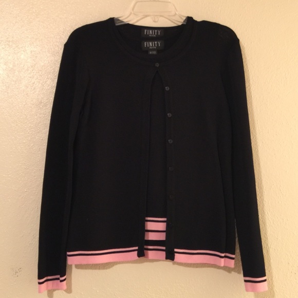 Finity Petite Black Sweater Set with Pink Trim - Picture 1 of 4