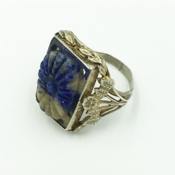 art deco era Sterling  with carved lapis ring