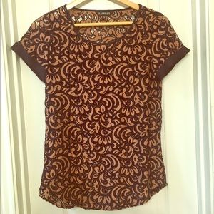 Express Black Tan lace top