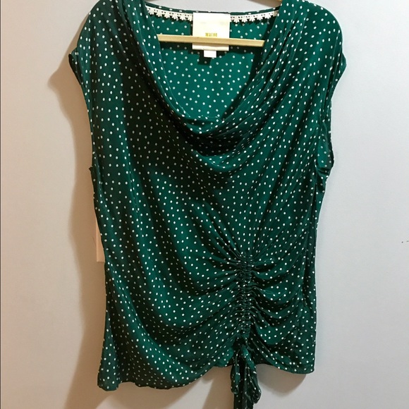 Anthropologie Maeve polka dot drape neck blouse