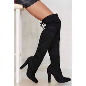 Over the knee Thigh High Black Suede Heel Boots