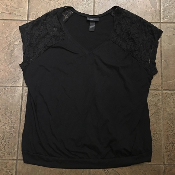 Lane Bryant Tops - Lane Bryant Banded Tee with Lace Sleeves