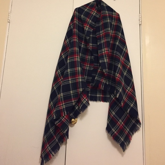 Blue and green and red plaid blanket scarf