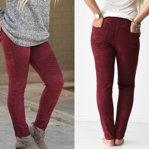 Burgundy Moto Jeggings