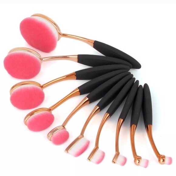 New Arrival- 10pcs Oval Pink Makeup Brushes + Box - Picture 2 of 4