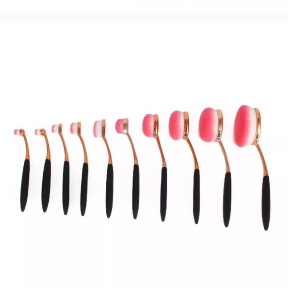 New Arrival- 10pcs Oval Pink Makeup Brushes + Box - Picture 3 of 4
