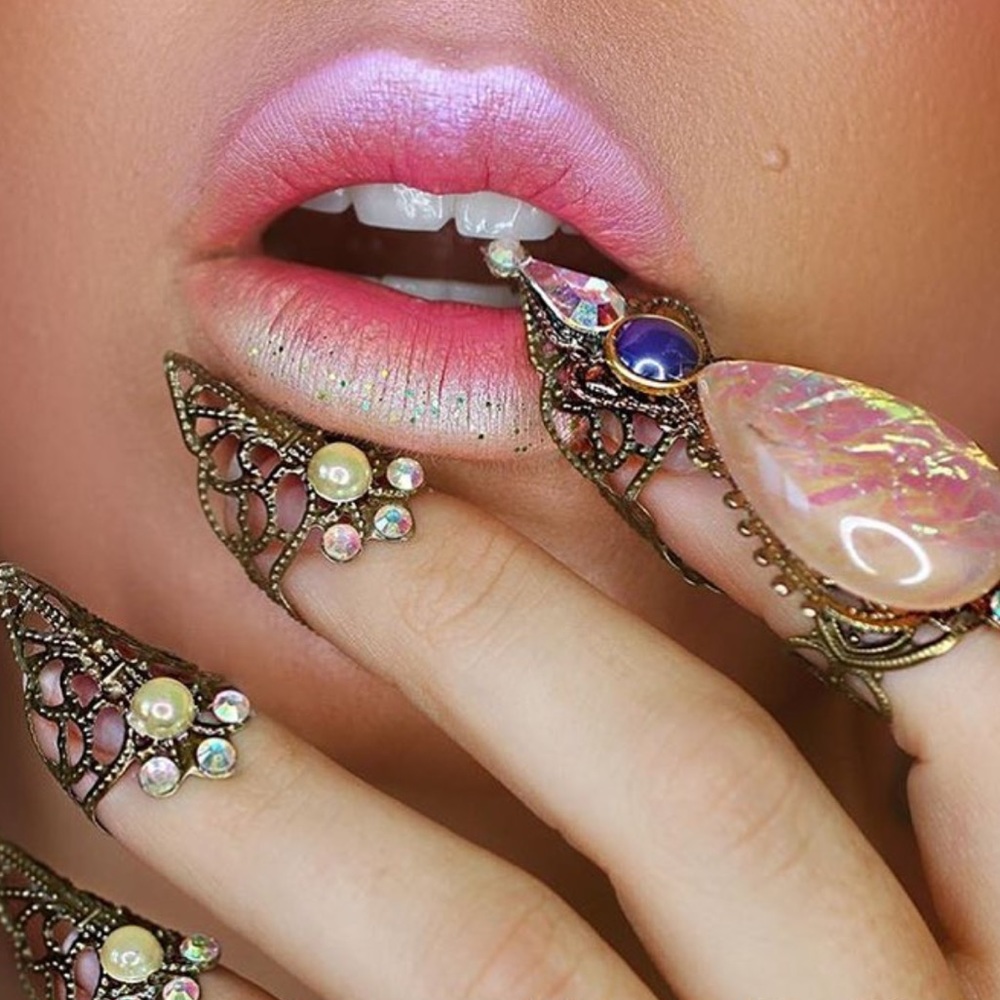 Fire Opal Bronze Nail Claw Midi Ring (set of 5)