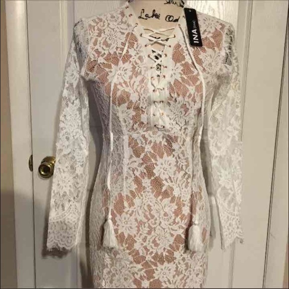 LAST ONE! White Nude Lace Up Dress (Large) - Picture 4 of 4