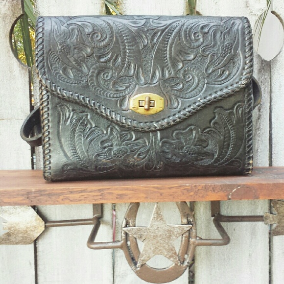 Black Vintage Leather Detailed Purse