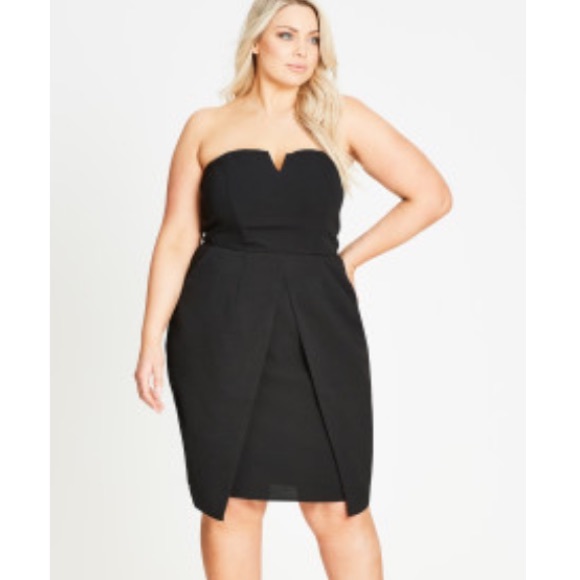 City chic mono v cut strapless dress black nwt!
