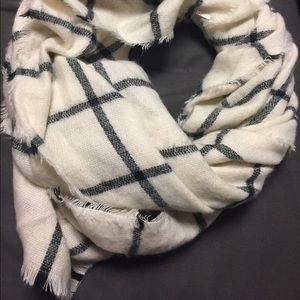 Neutral window pane blanket scarf