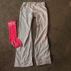 Victorias secret pajama bottoms with pink socks!