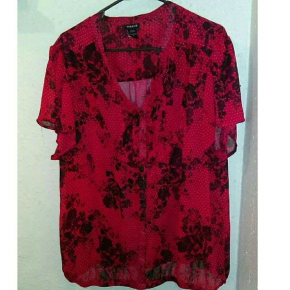 Red & Black Floral Plus Size Blouse