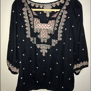 Anthropologie black embroidered peasant top