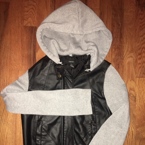 Forever 21 Faux Leather Hoodie Jacket Size Small