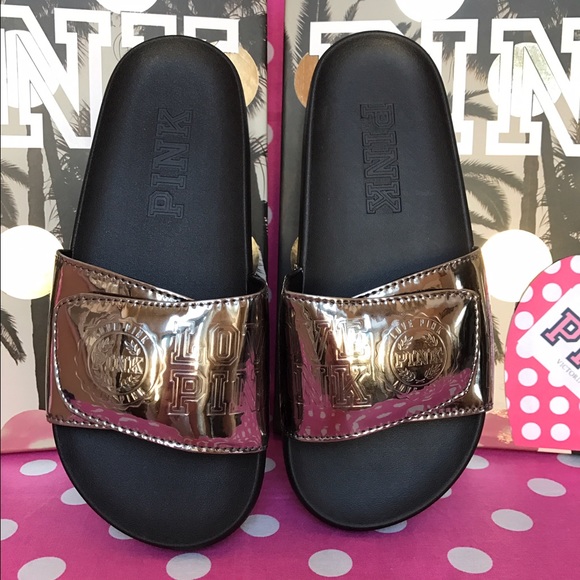 🆕NWT VS PINK silver metallic slides - Picture 2 of 3