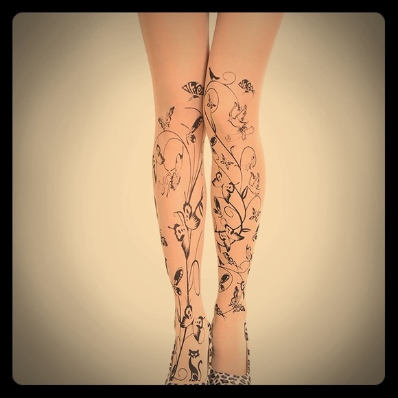 Tattoo Sheer Pantyhose Bird & Butterfly Themed