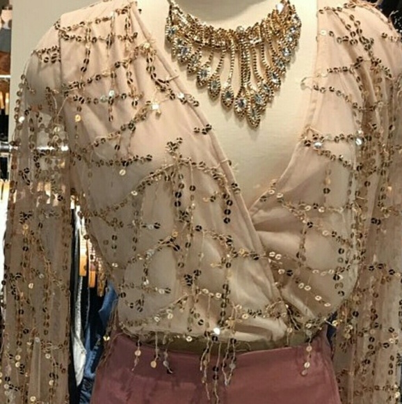 May Max Tops - Women Sequin Bodysuit Gold