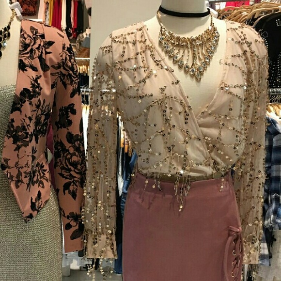 Women Sequin Bodysuit Gold - Picture 2 of 2