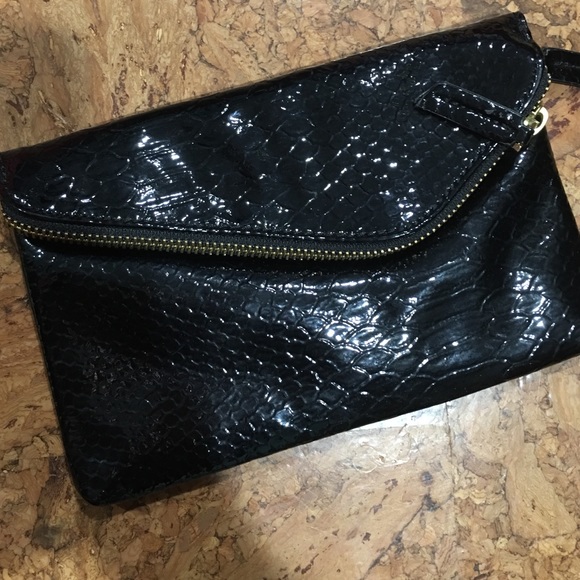 Black Patent Leather Crocodile Print Clutch!