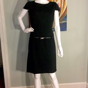 Ellen Tracy Ponte Leather Trimmed Sheath Dress
