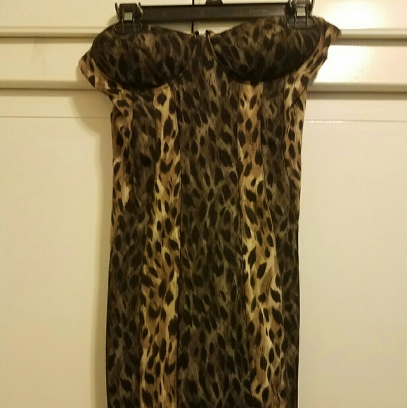 Leopard print strapless cocktail dress