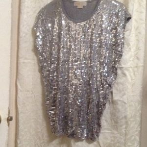 MICHAEL KORS Silver Sequin Top XC M